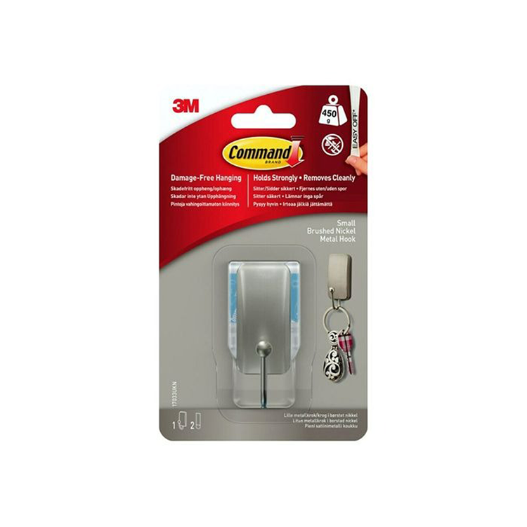 3m 1072882 - command brushed nikkel s haak 17033, 1 haak, 2 strips | 5 stuks