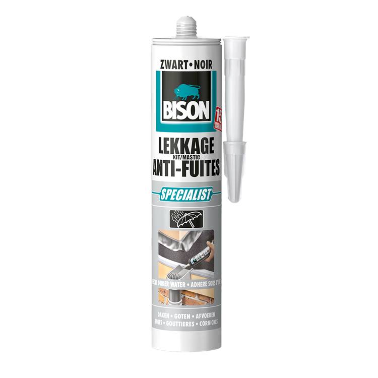 Bison lekkagekit zwart koker 300 ml, elastische afdichtingskit, waterdichte reparaties, voegen en scheuren op en rondom het dak, makkelijk aan te brengen kit