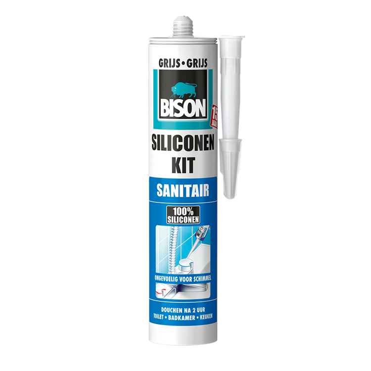 Bison siliconenkit grijs koker 300 ml - waterbestendige kit, sanitaire afdichting, ongevoelig voor schimmel, kleurvast, blijvend elastisch, makkelijk verwerkbaar