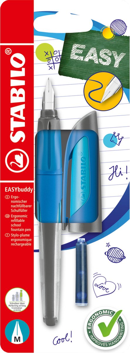 Stabilo easybuddy - ergonomische vulpen - donker blauw licht blauw - standaard m punt voor rechtshandigen