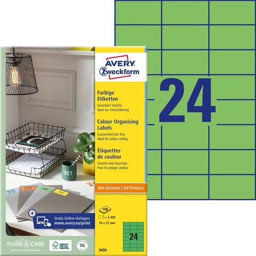 Avery universele etiketten zweckform 3450 70x37mm groen