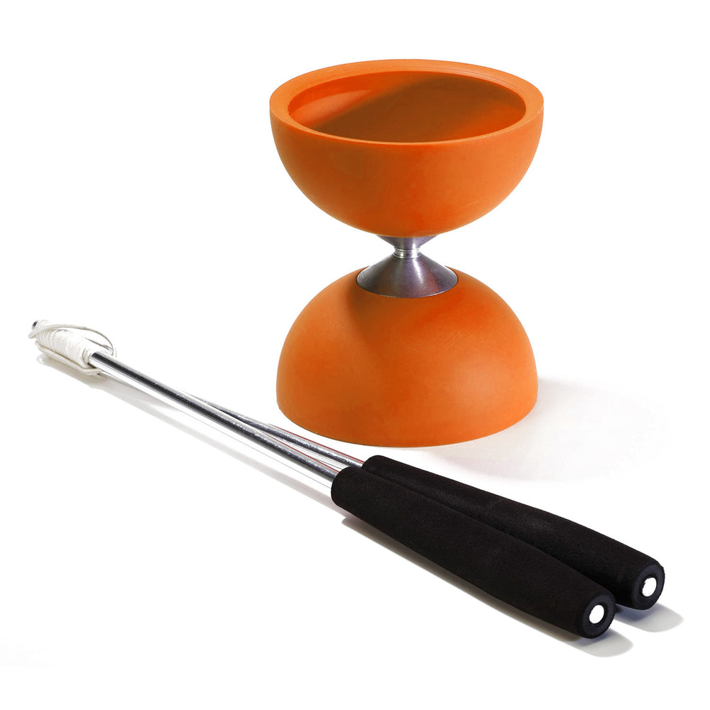 Eureka rubberen diabolo met aluminium stokken - oranje