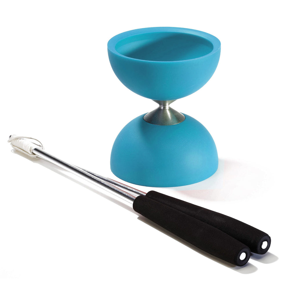 Eureka rubberen diabolo met aluminium stokken - lichtblauw