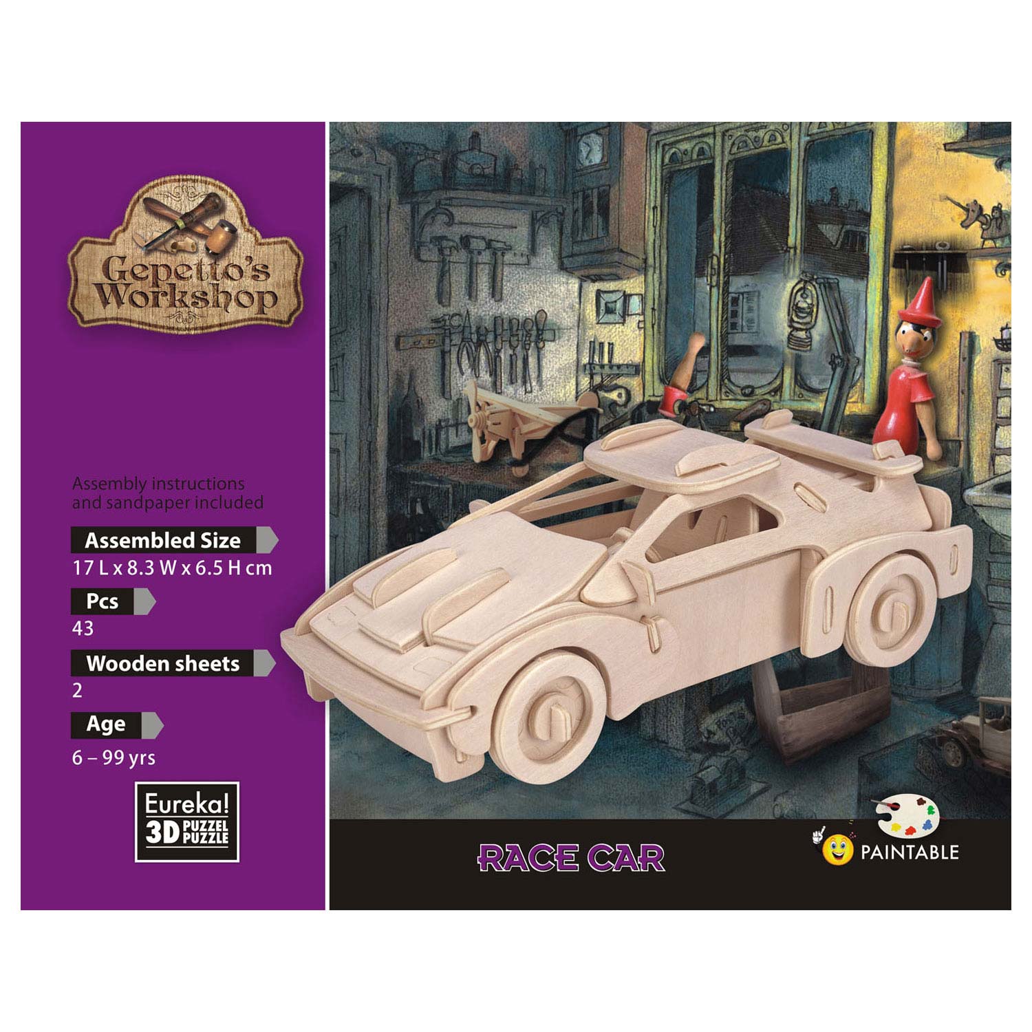 Gepetto's Werkplaats Houten Bouwpakket 3D - Raceauto