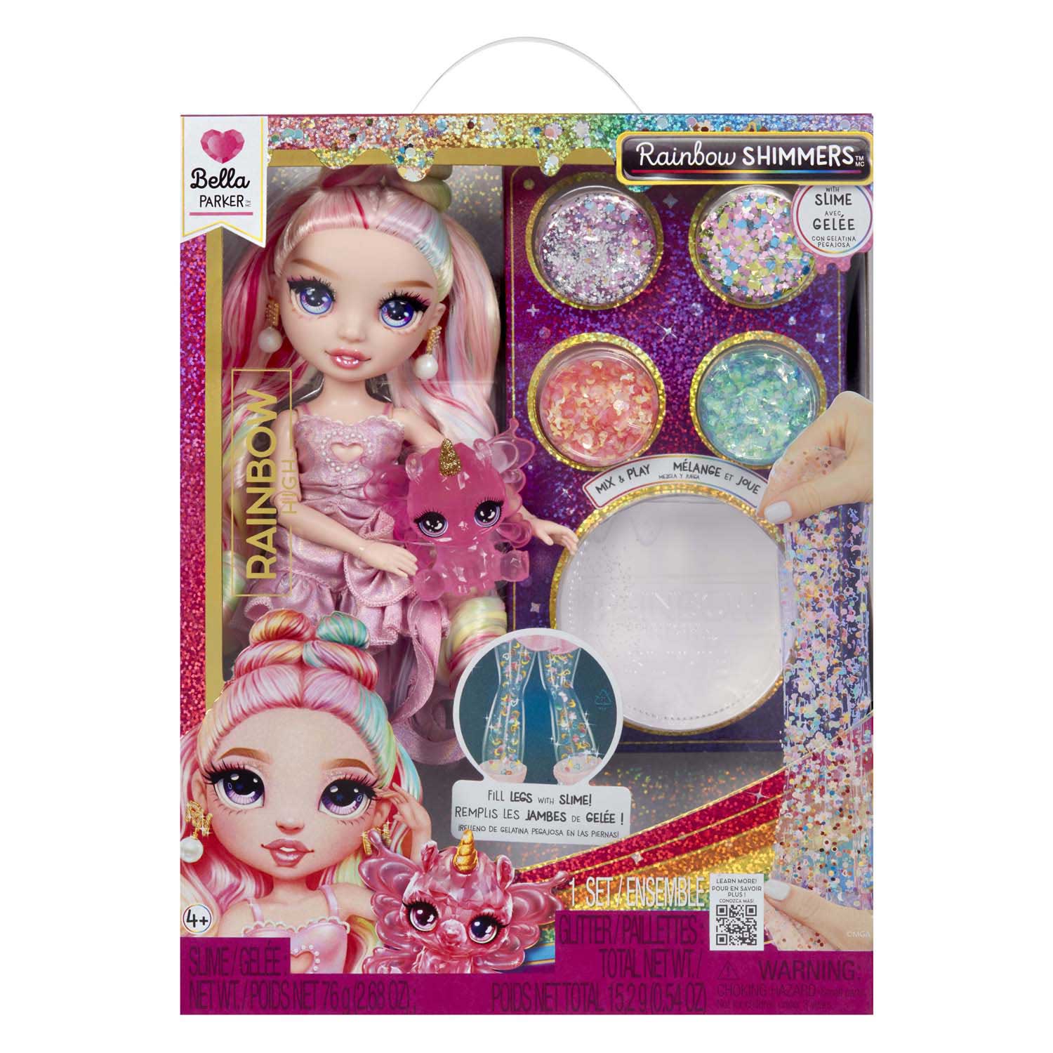 Rainbow high shimmers met slijm-modepop - bella (roze)