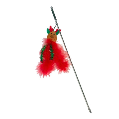 Happy pet kattenhengel glitter rendier met veren
