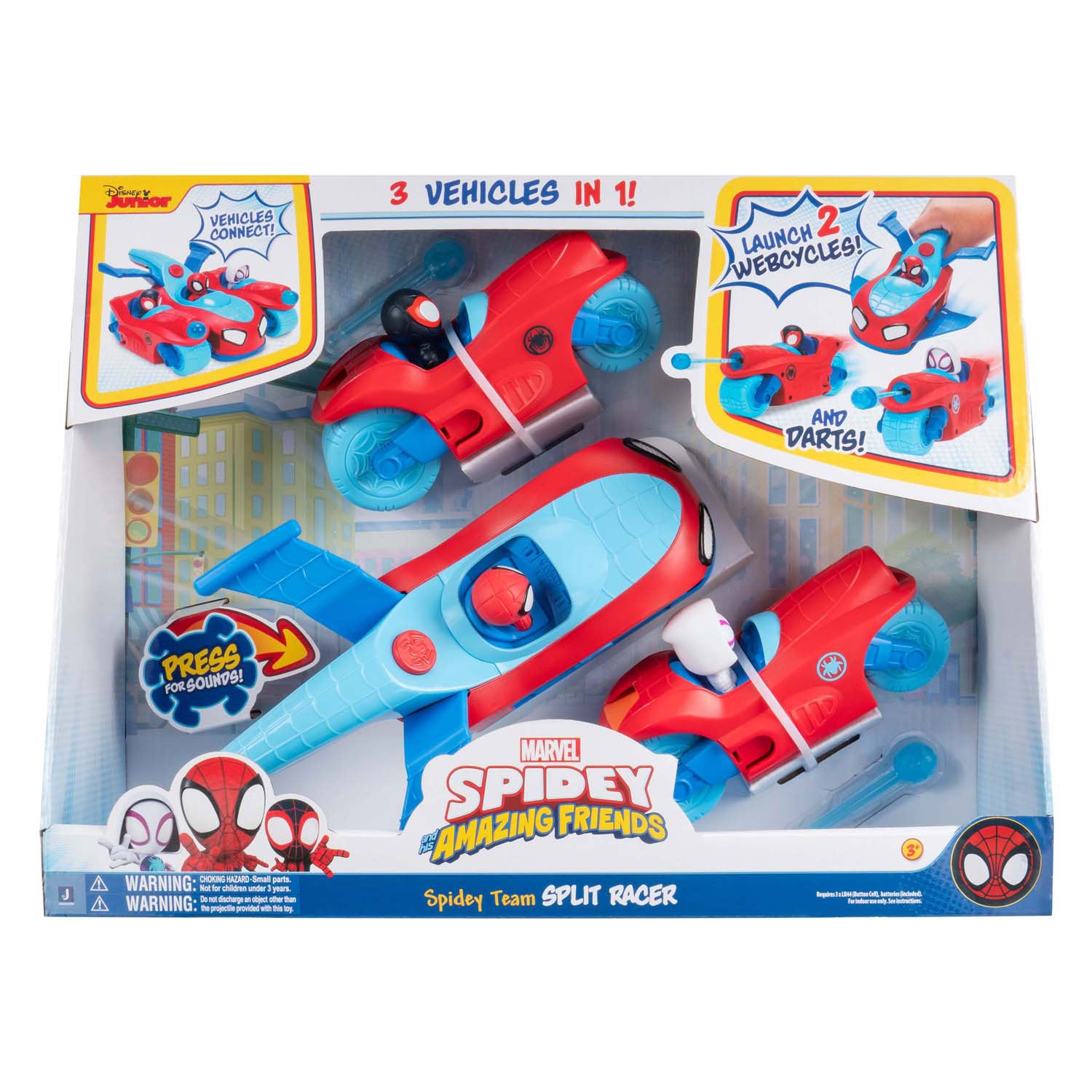 Jazwares spidey team split racer 3in1 voertuig