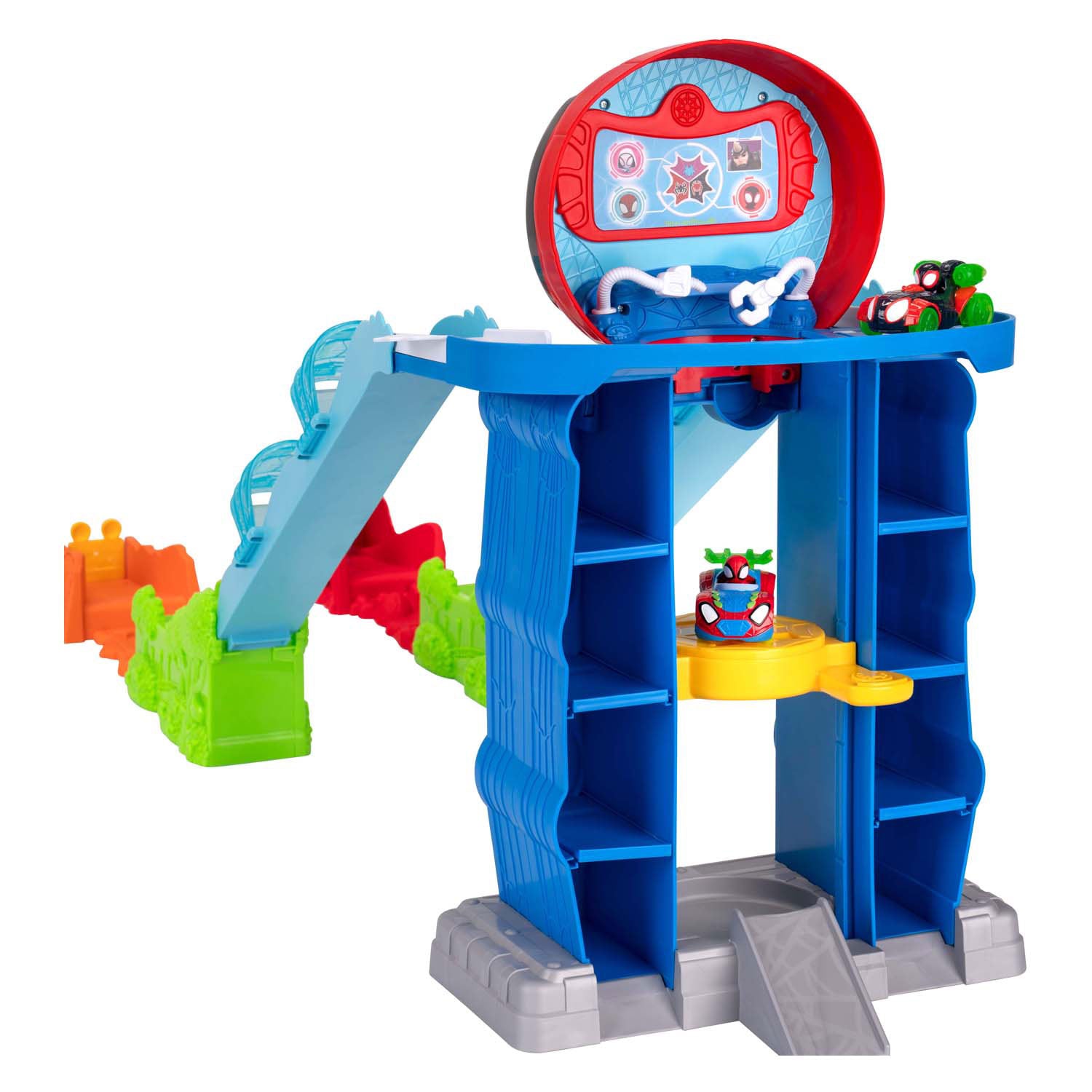 Jazwares spidey mega jump hoofdkwartier racebaan