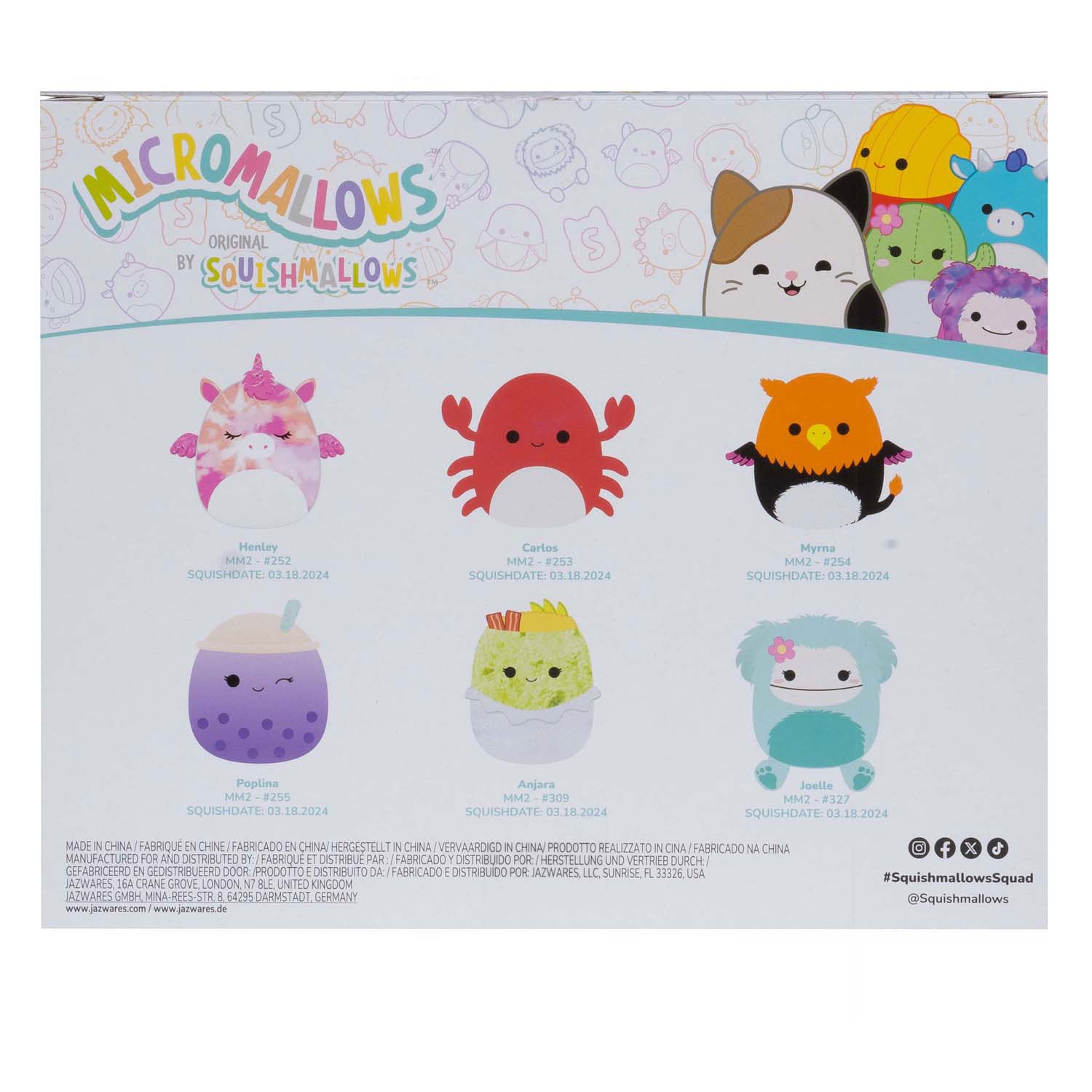 Squishmallows knuffel pluche micromallows - myrnam henley, carlos, anjara, joelle, poplina, 6-pack