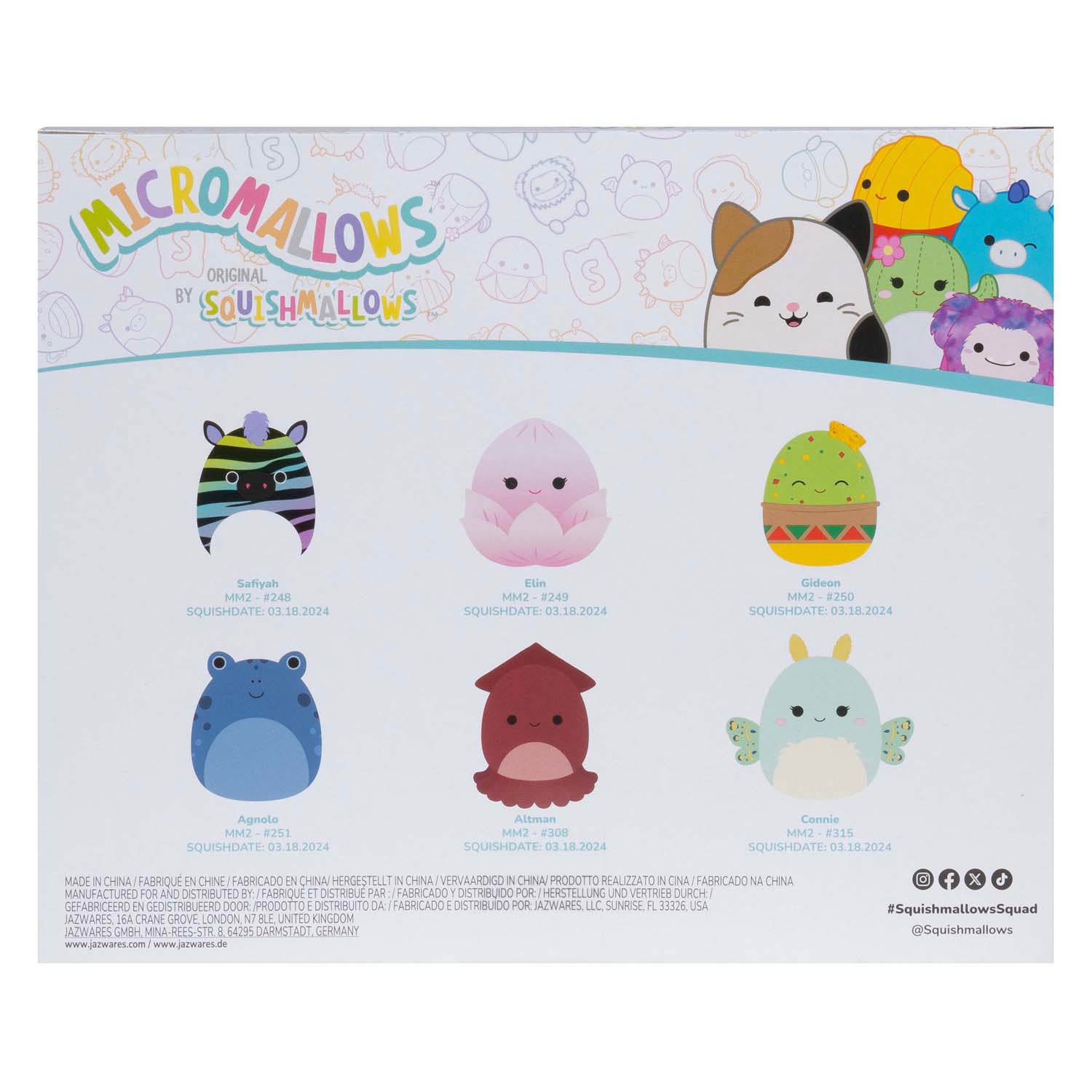 Squishmallows knuffel pluche micromallows - elin, altman, gideon, agnolo, safiyah, connie, 6-pack