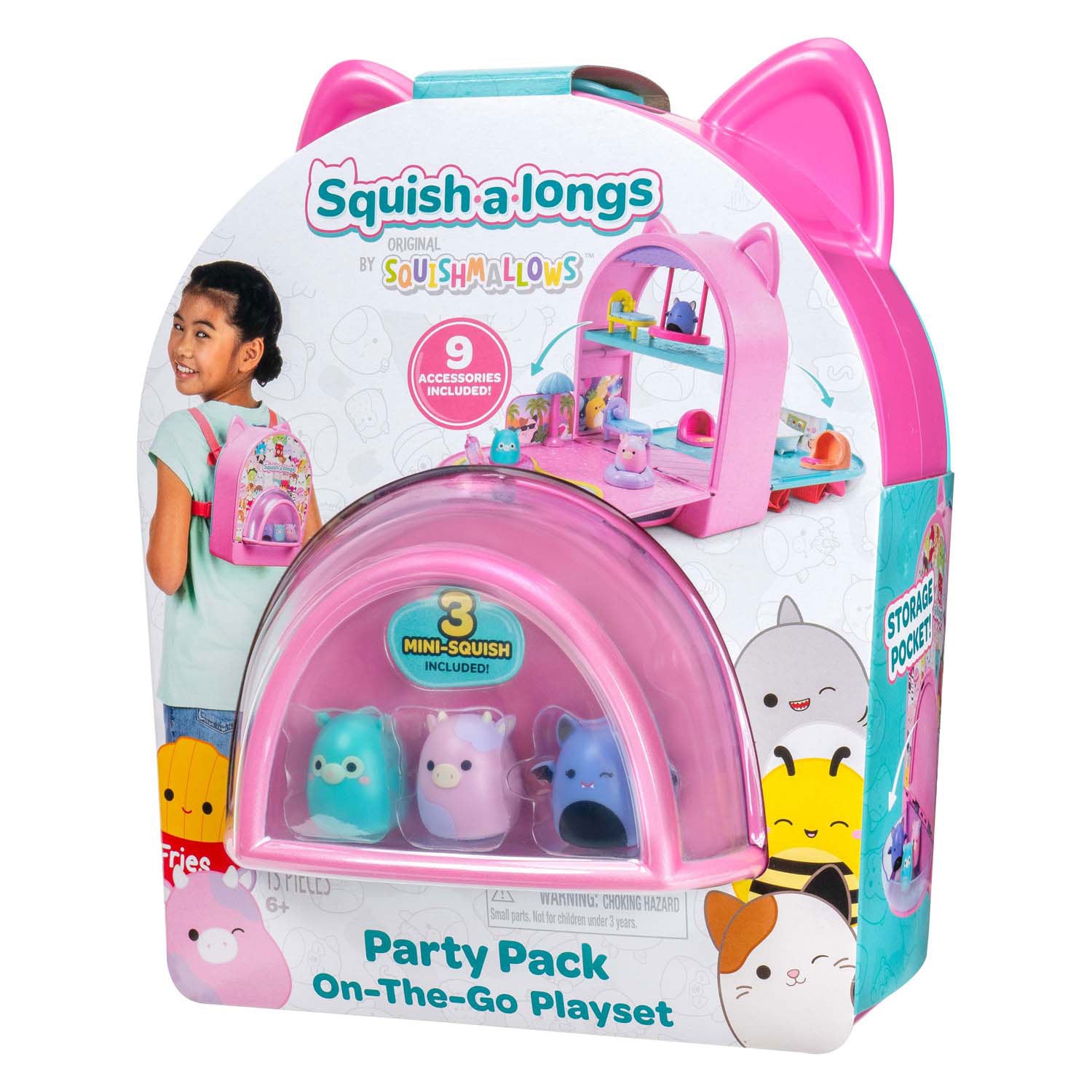 Jazwares squishmallows - squish-a-longs onderweg speelset feest