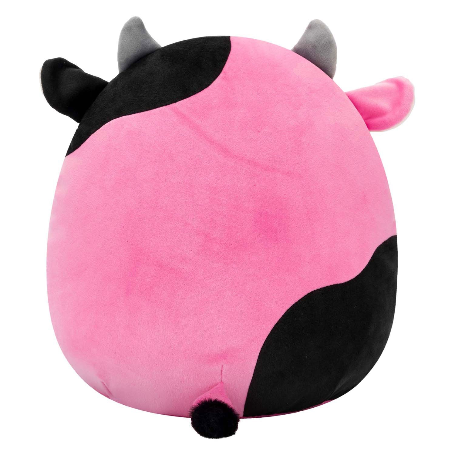 Squishmallows knuffel pluche - zwarte en roze koe, 30cm