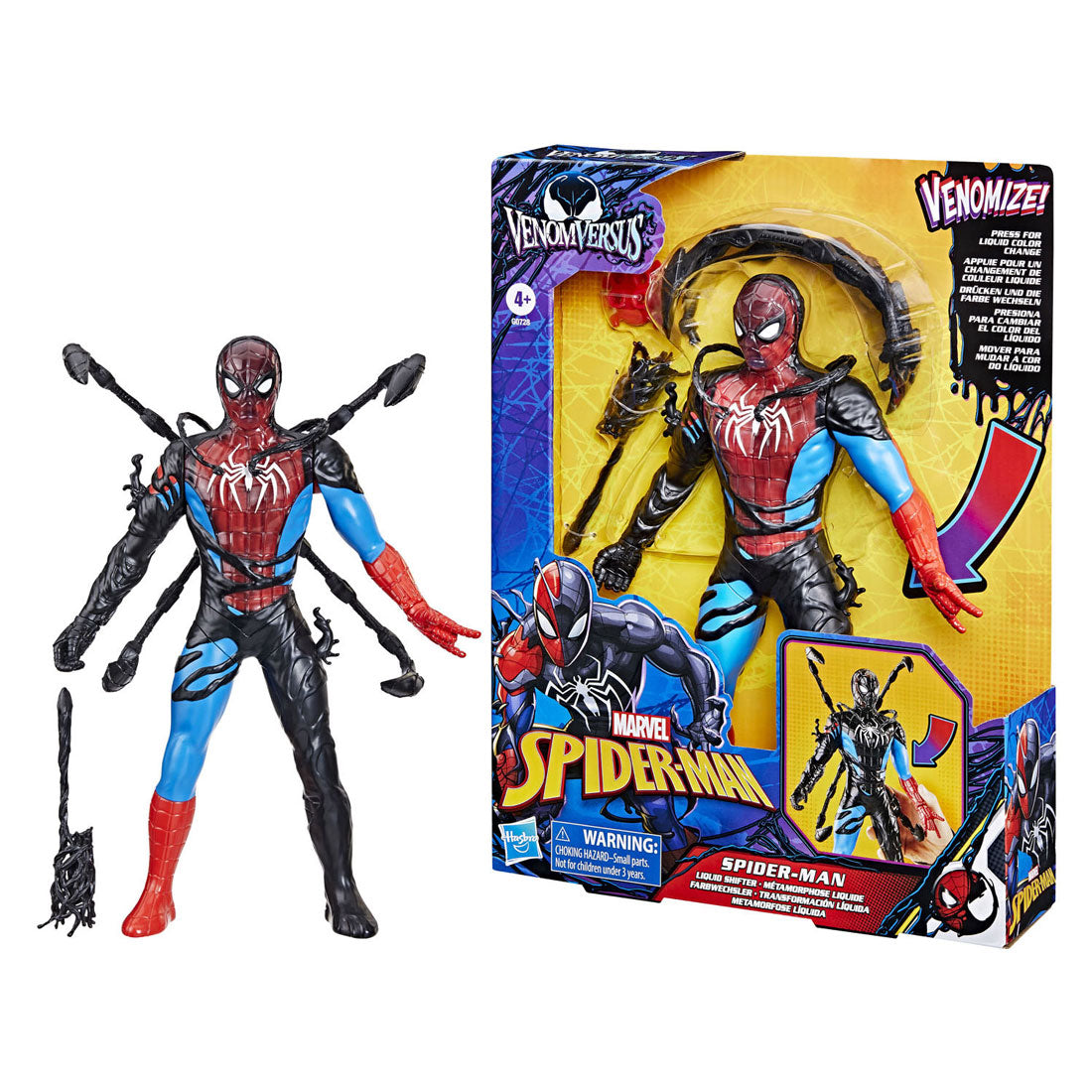 Hasbro marvel spider-man venomversus spider-man liquid shifter-actiefiguur met accessoires, superheldenspeelgoed van 27 cm voor kinderen vanaf 4 jaar