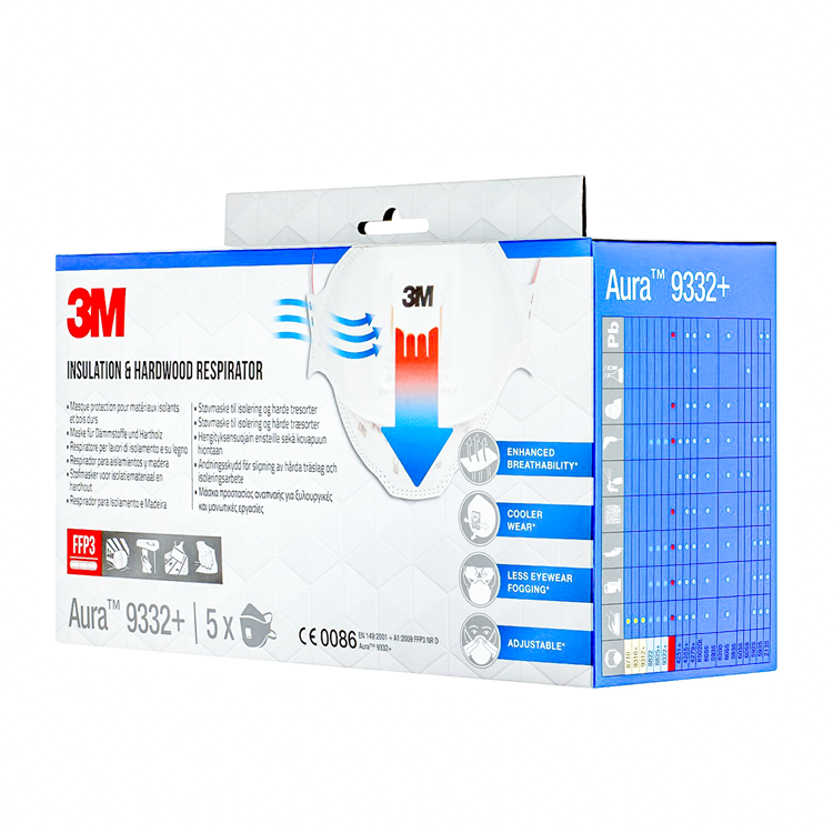 3m aura comfort cool flow stofmasker, ffp3, met ventiel, pak van 5 stuks