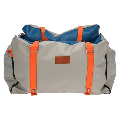 Knus autostoel reismand hondenmand beige blauw oranje