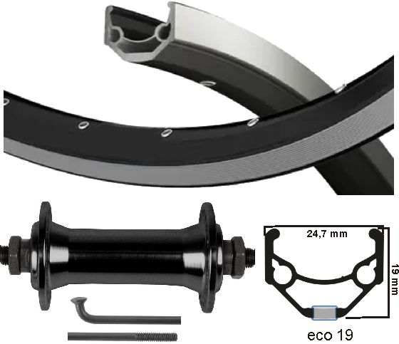 Kgs voorwiel 28 inch (622) eco 19 zwart zilver uitvalnaaf