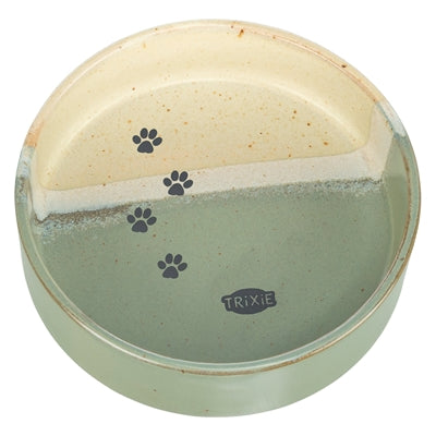 Trixie voerbak drinkbak met pootprint keramiek groen beige