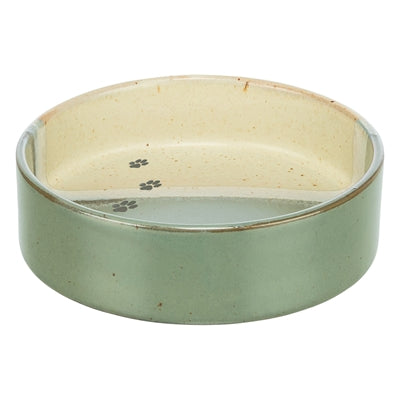 Trixie voerbak drinkbak met pootprint keramiek groen beige