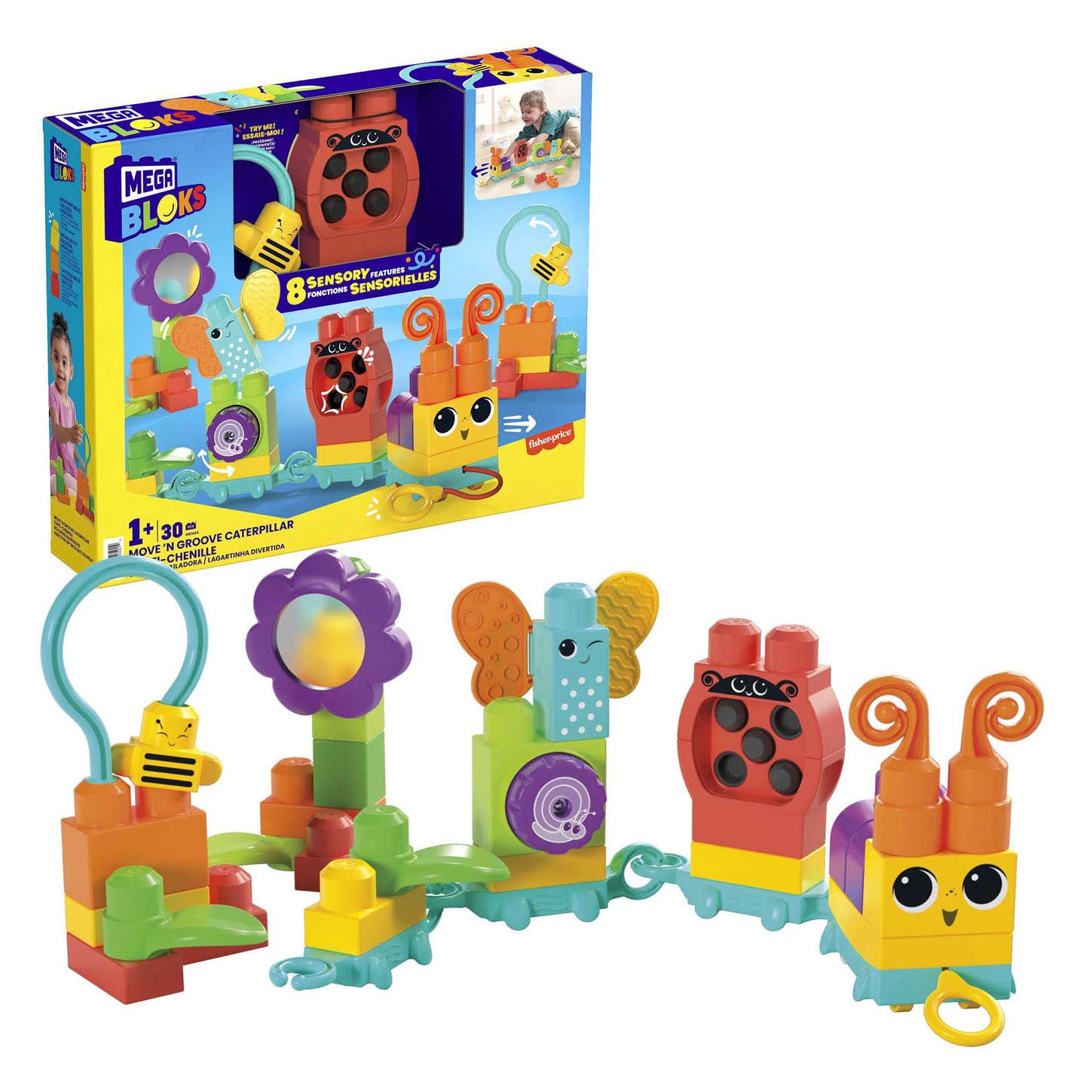 Mega Bloks Move'N Groove Caterpillar Bouwset, 30dlg.