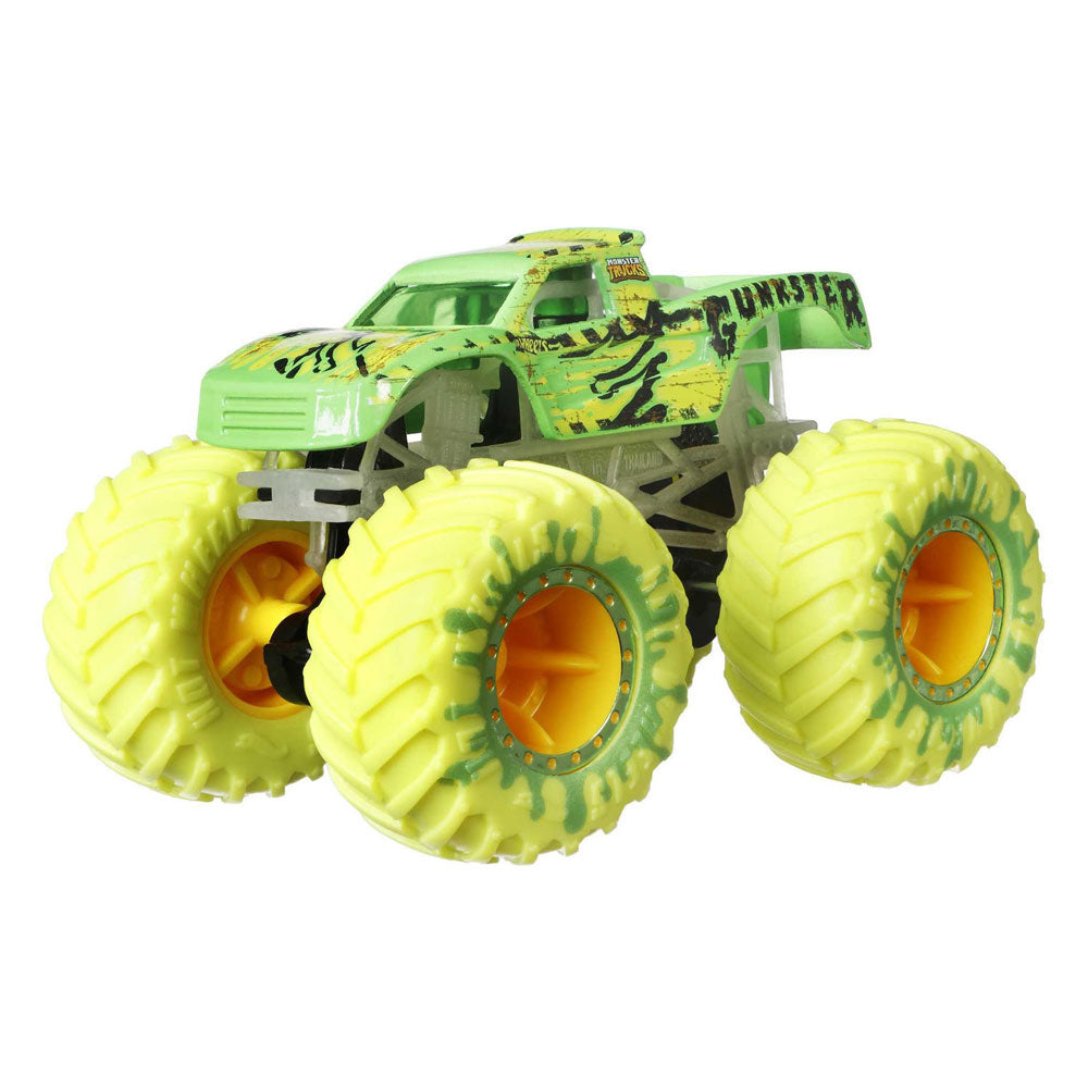 Hot wheels monster trucks set met 10 speelgoedvoertuigen die licht geven in het donker