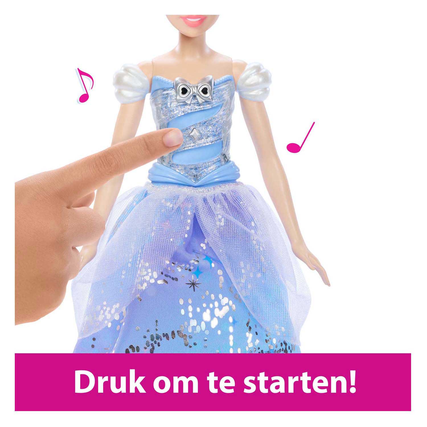 Mattel disney prinses assepoester – betoverende baljurk modepop met lichtshow en geluid