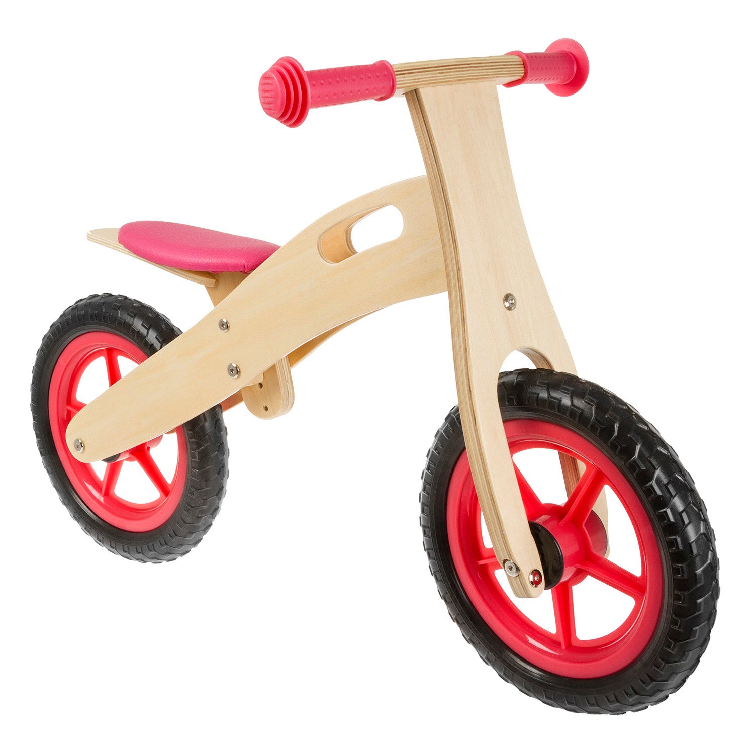 Bericht houten loopfiets met greep hout 12 inch rood