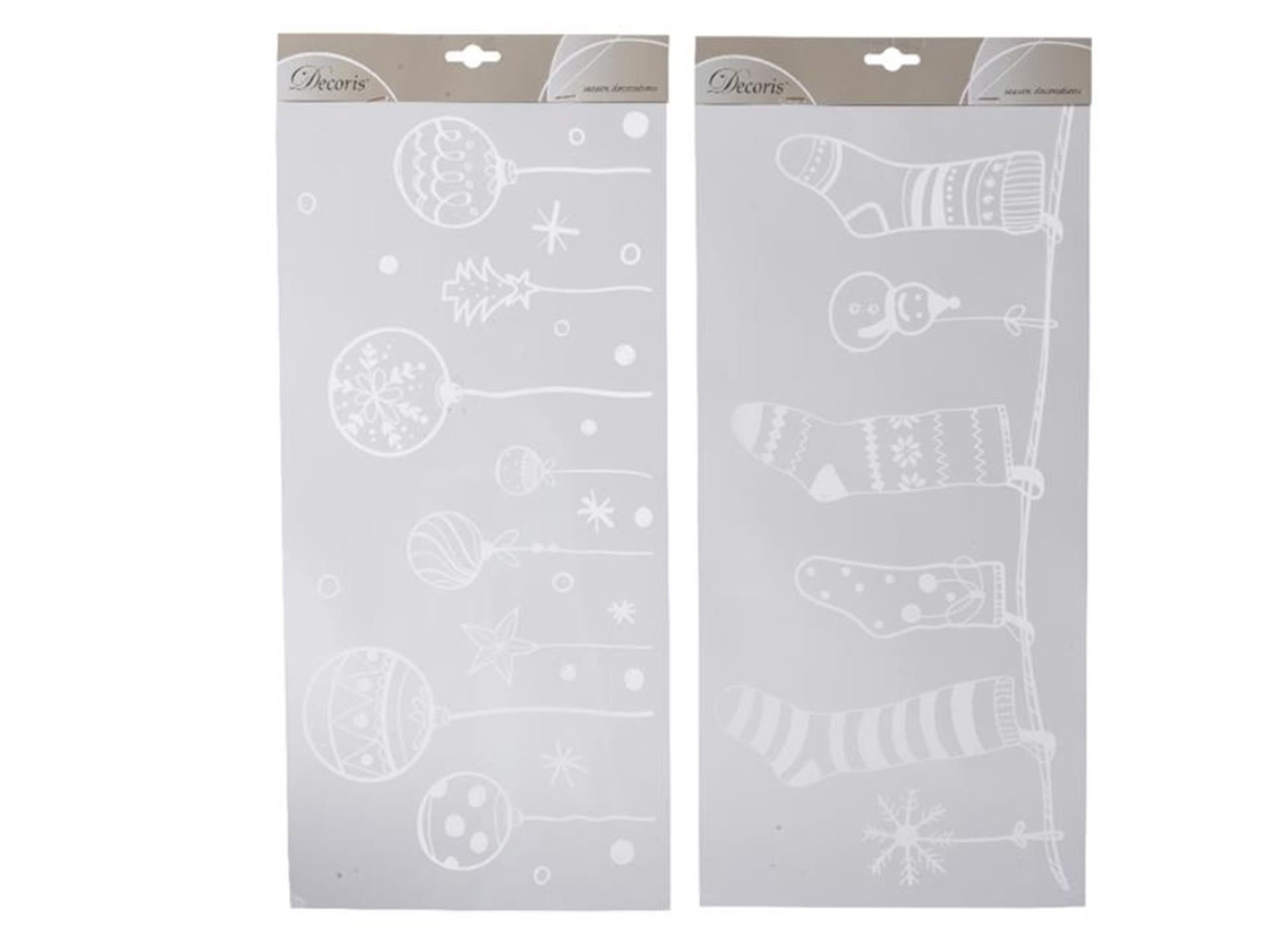 Decoris raamdecoratie kerstsokken kerstballen pvc wit 23x49cm