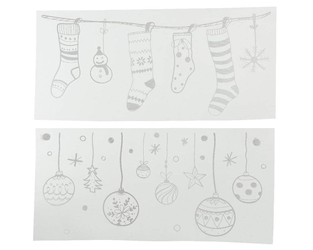 Decoris raamdecoratie kerstsokken kerstballen pvc wit 23x49cm