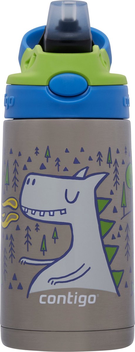 Contigo easy clean autospout thermosfles met rietje voor kinderen, bpa-vrije roestvrij stalen waterfles, 100% lekvrij, makkelijk te reinigen, ideaal voor dagverblijf, school en sport, 380 ml | fire dragon