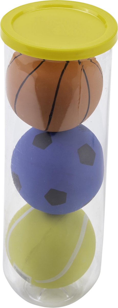 Engelhart high bounce ballen 3 stuks – sport print (tennis voetbal basketbal) ø6 cm – stuiterballen in koker – set van 3 speelballen voor actief spel –