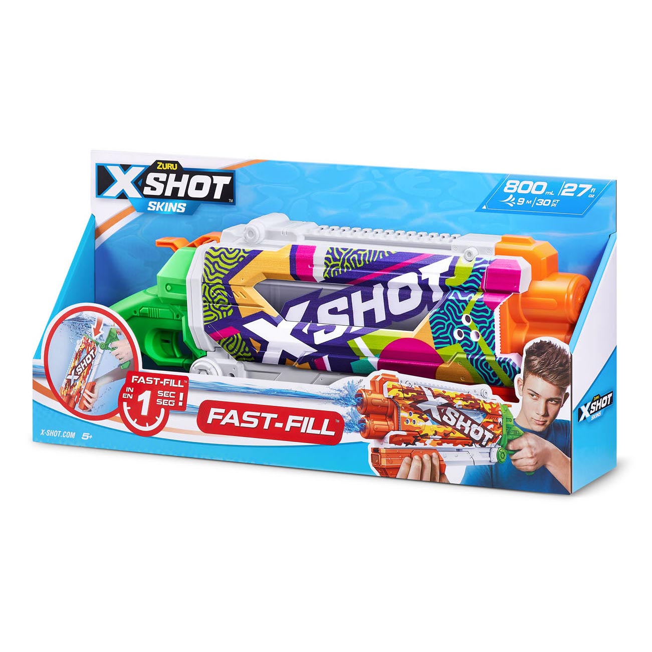 Zuru x-shot waterpistool snelvulskins pompactie, 500ml