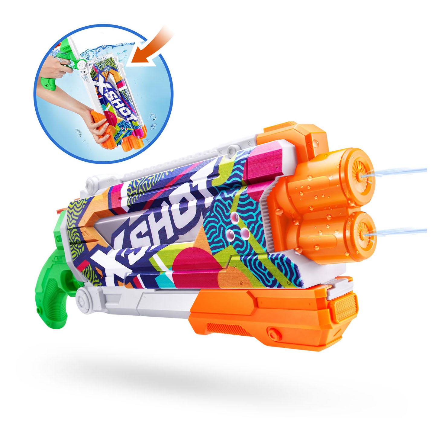 Zuru x-shot waterpistool snelvulskins pompactie, 500ml