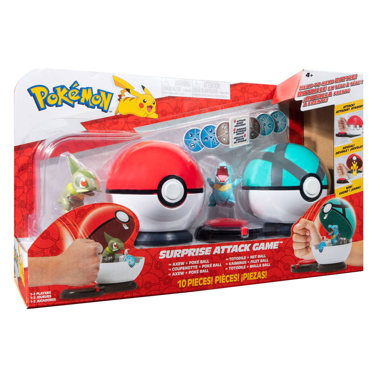 Boti Pokémon Surprise Attack Game Speelset - Axew Poke Ball vs Totodile Net Ball