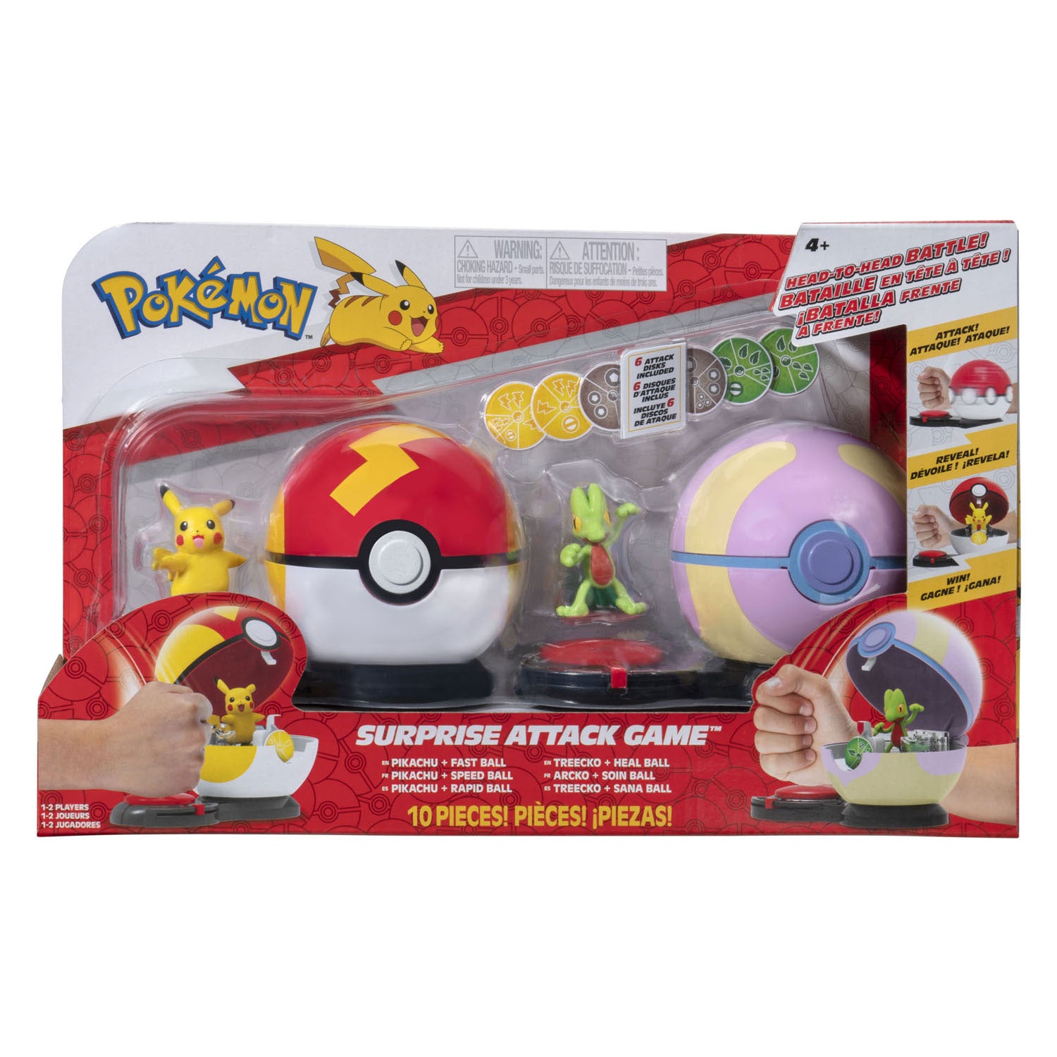 Pokémon Surprise Attack Game Speelset - Pikachu Fast Ball vs Treecko Heal Ball