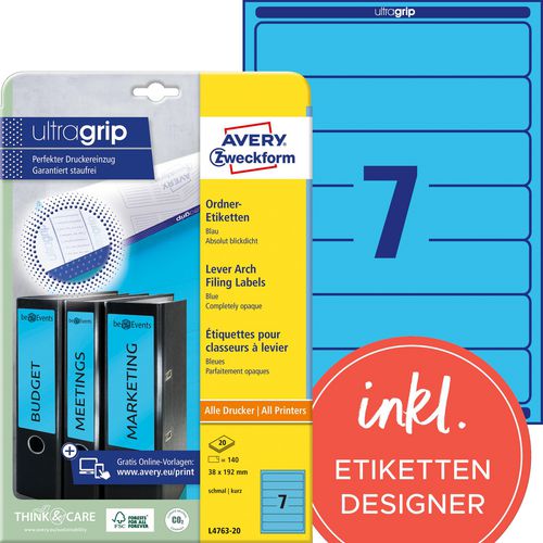 Rugetiketten avery zweckform l4763-20 blauw, 140 etiketten