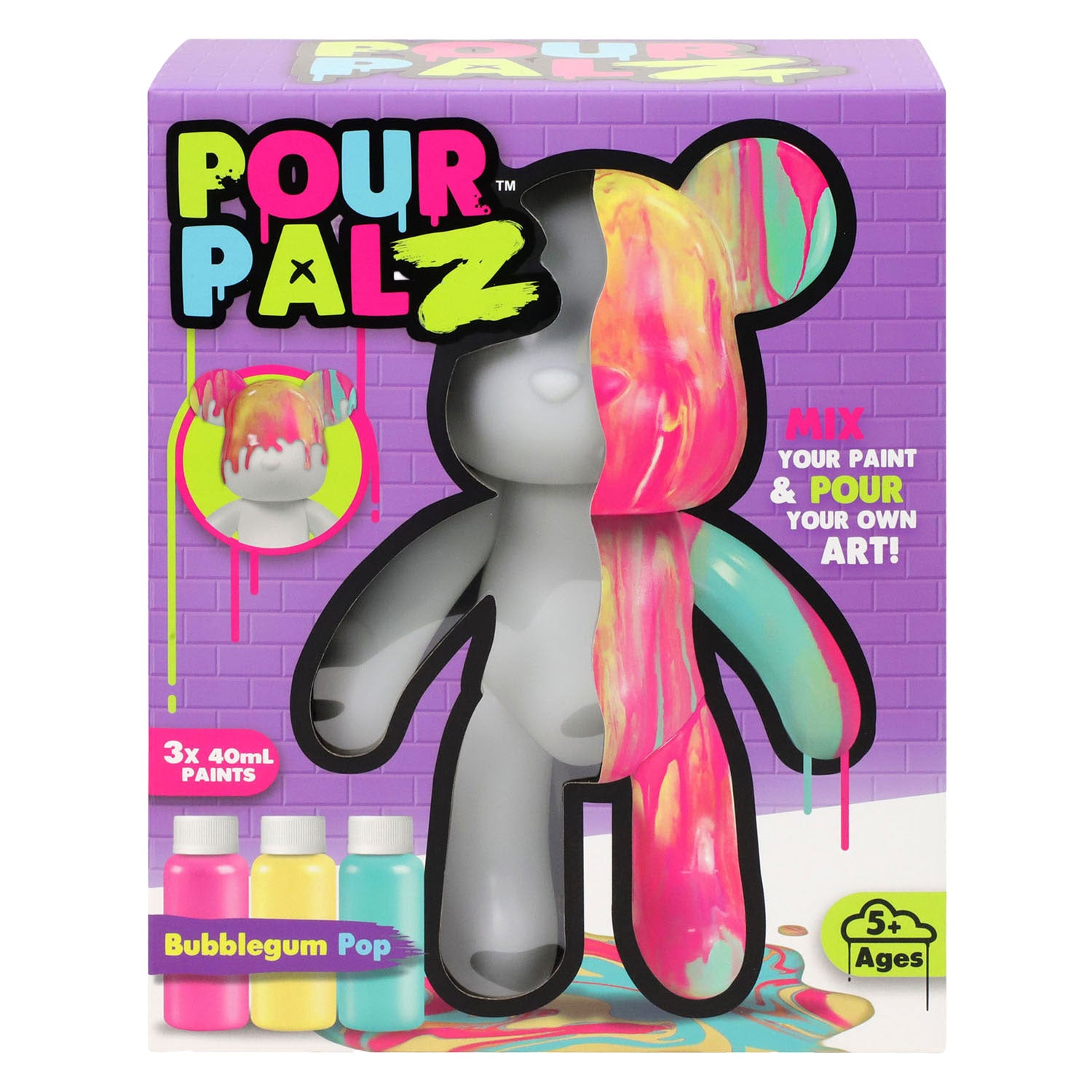 Gear2play pour palz large paint bear 'bubblegum pop' - gietverfset (roze, geel, turquoise)