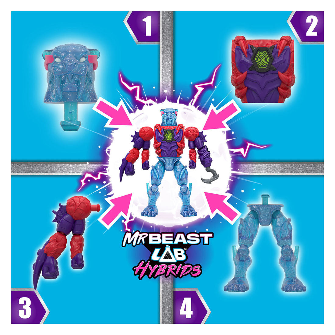 Spectron mrbeast lab hybrids - hyper fusion serie multipack – experimenteer en creëer 2 mix match actiefiguren