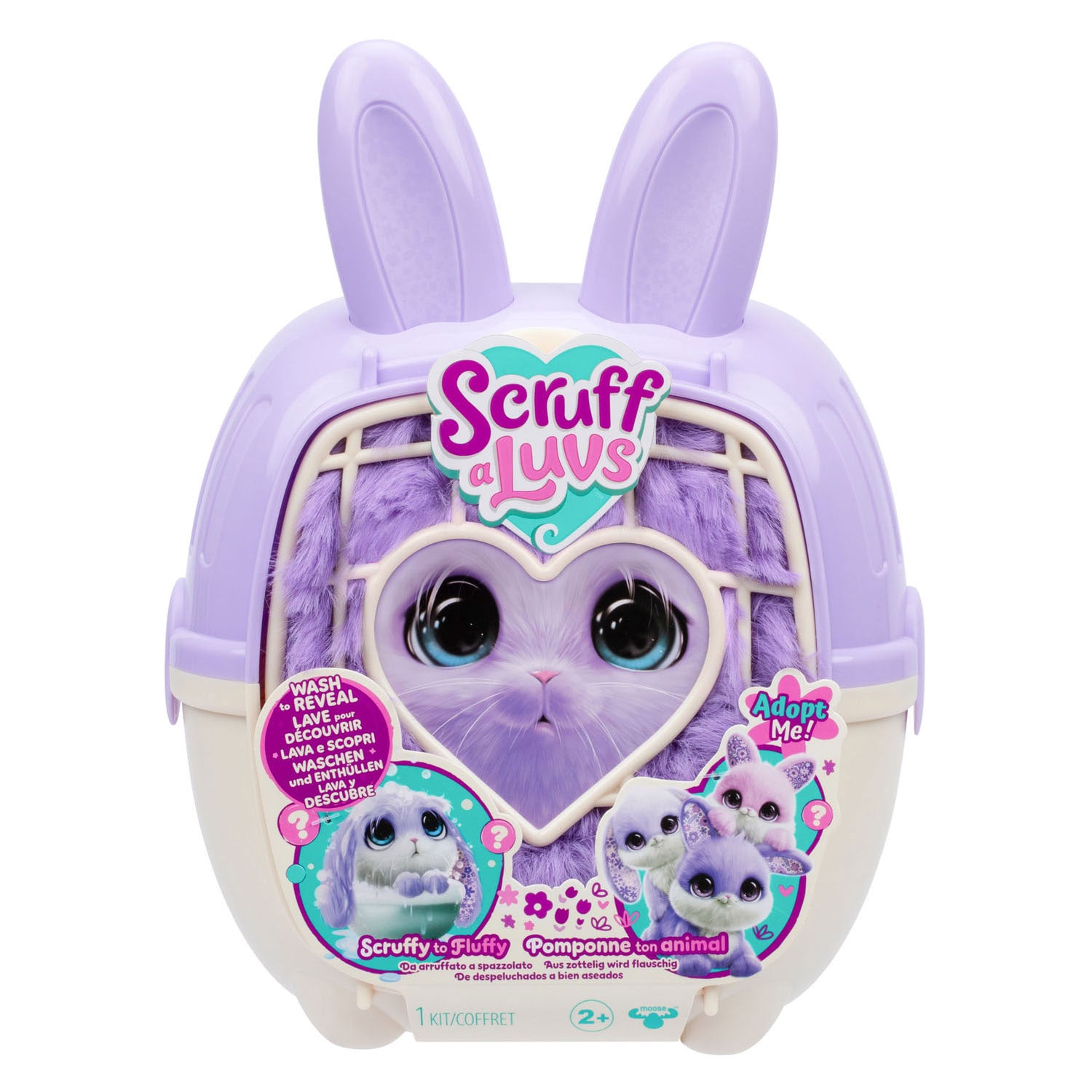 Moose toys scruff a luvs - paarse mystery knuffel in draagmand - konijntje