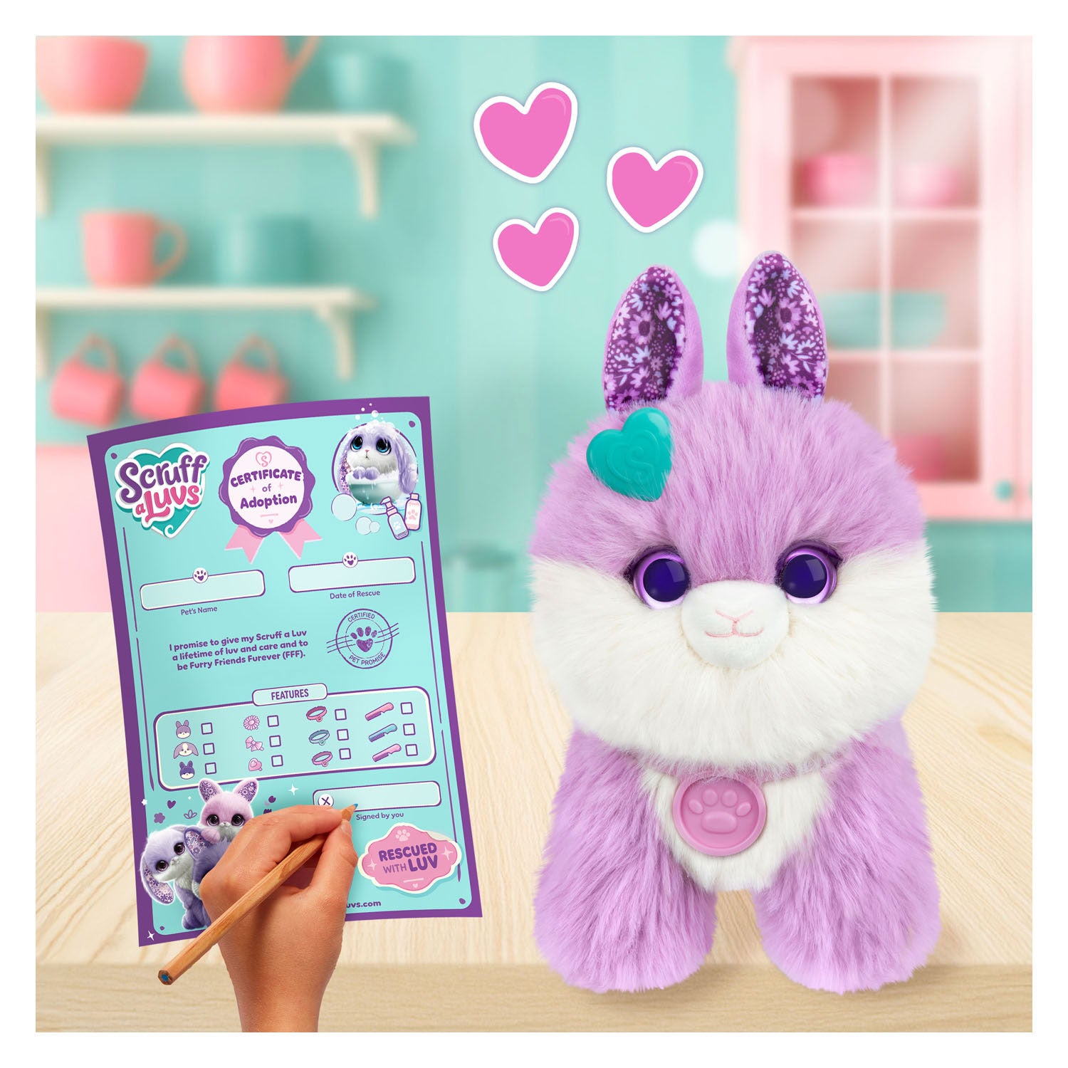 Moose toys scruff a luvs - paarse mystery knuffel in draagmand - konijntje