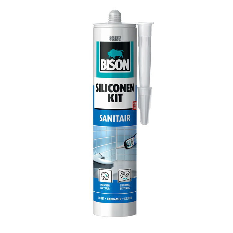 Bison siliconenkit grijs koker 300 ml - waterbestendige kit, sanitaire afdichting, ongevoelig voor schimmel, kleurvast, blijvend elastisch, makkelijk verwerkbaar