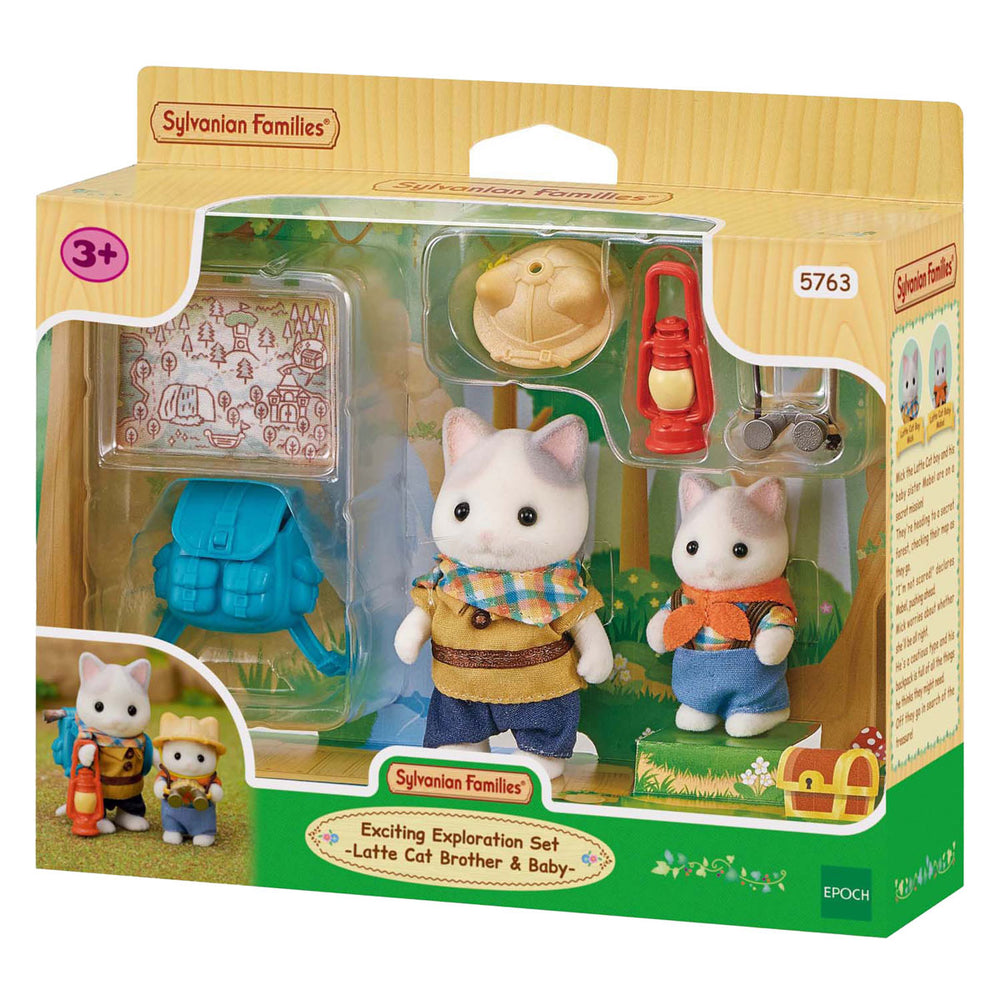 Sylvanian families 5763 duo avonturiers - latte kat broer en baby- fluweelzachte speelfiguren
