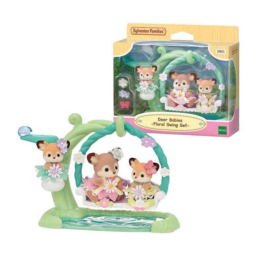 Sylvanian families 5801 baby hertjes- bloemen schommel- 3 fluweelzachte speelfiguren