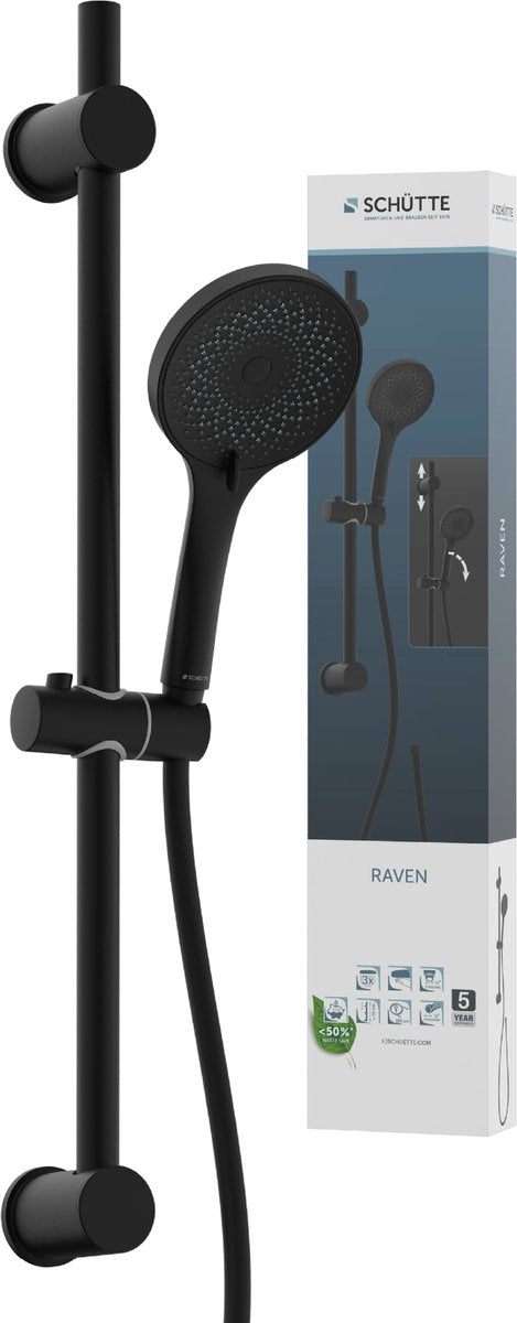 Schütte raven doucheset met handdouche - 70 cm glijstang - 3 standen - mat zwart