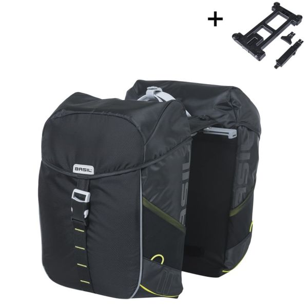 Basil dubbele fietstas miles 34 liter 13 x 26 x 35 cm (2x) - zwart lime
