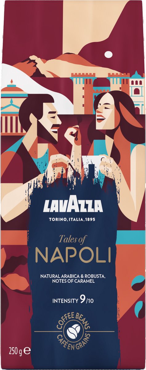 Lavazza tales of napoli koffiebonen - 6 x 250 gram - koffie blend van robusta en arabica bonen - intensiteit 9 10