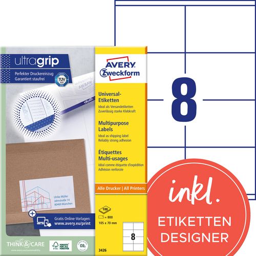 Merkloos sans marque universele etiketten avery zweckform 3426 105x70mm wit