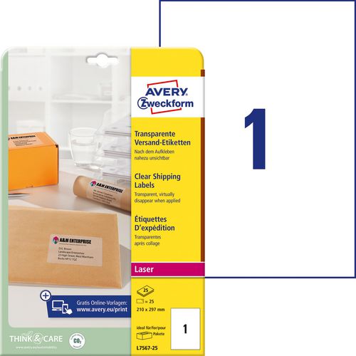 Adresetiketten avery zweckform transparant 25 stuks