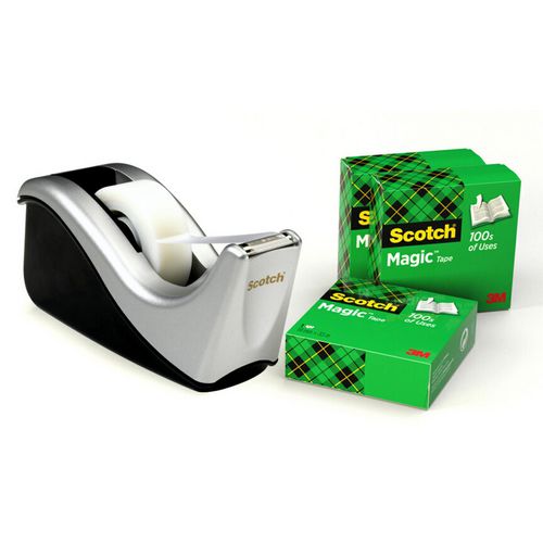 Dispenser c60-st4 zilver scotch + 4 rollen magic tape 19mmx33m