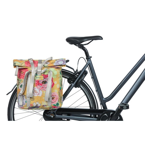 Basil Bloom Field fietsshopper, geel, gerecycled PET, waterdicht, verstelbare schouderriem
