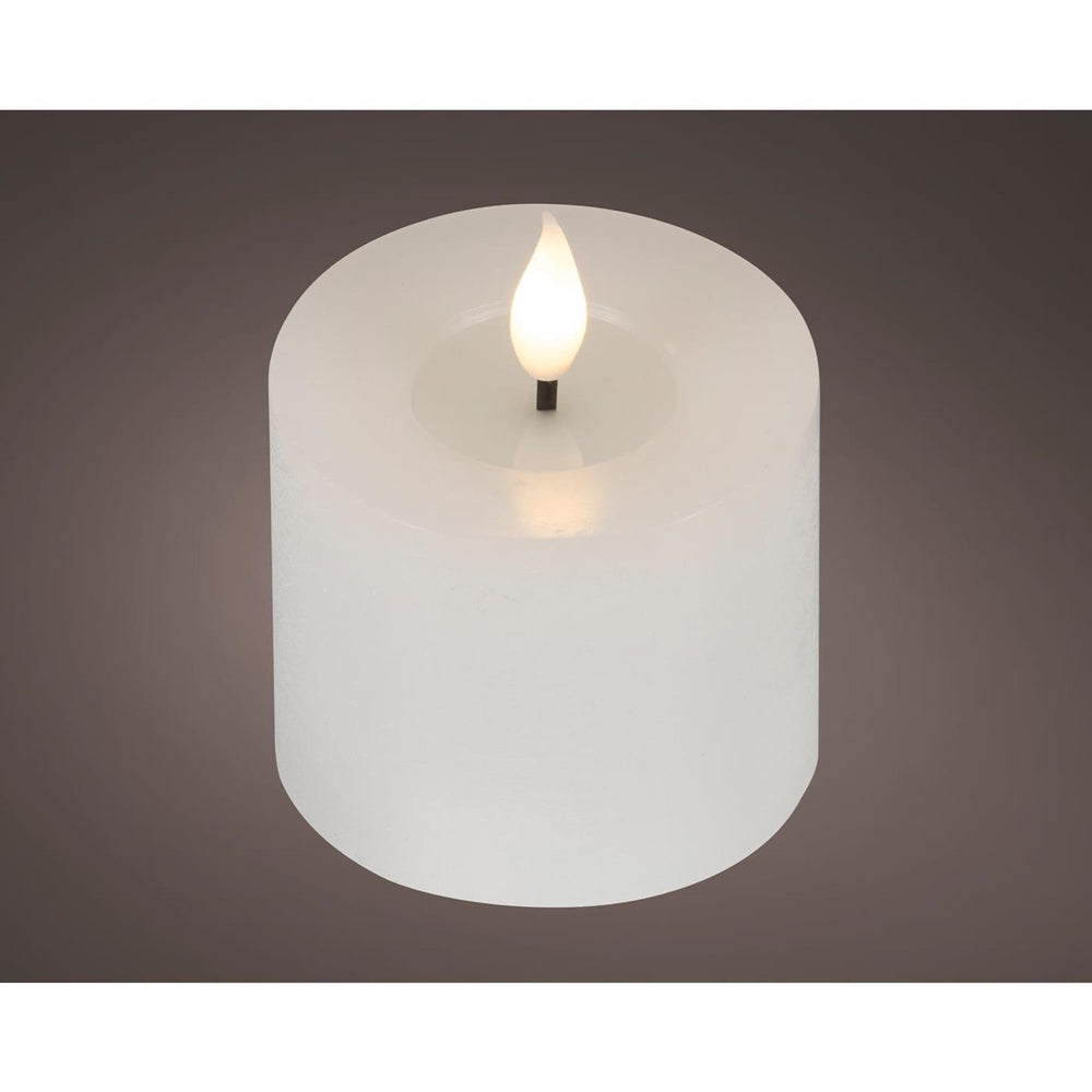 Lumineo realistische led kaars met wax pit en vlam effect ø7.5x9,5cm wit met 6uur timer werkt op batterij